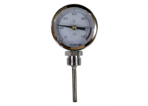 Термометр биметаллический РАДИАЛЬНЫЙ; Диапазон измерений: 0 - 120° С; Материал щупа: 304 сталь Класс точности: 1,5; Стандарт: ГОСТ 8.305-78"
